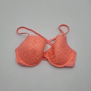 Aerie Coral Crochet Blakely Underwire Halter Bikini Top Size 34DDD